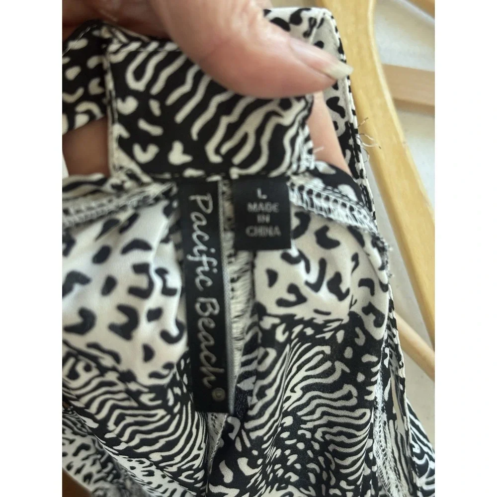 Pacific‎ Beach Swim Cover Up Safari Print Dress Womens Large Black & White